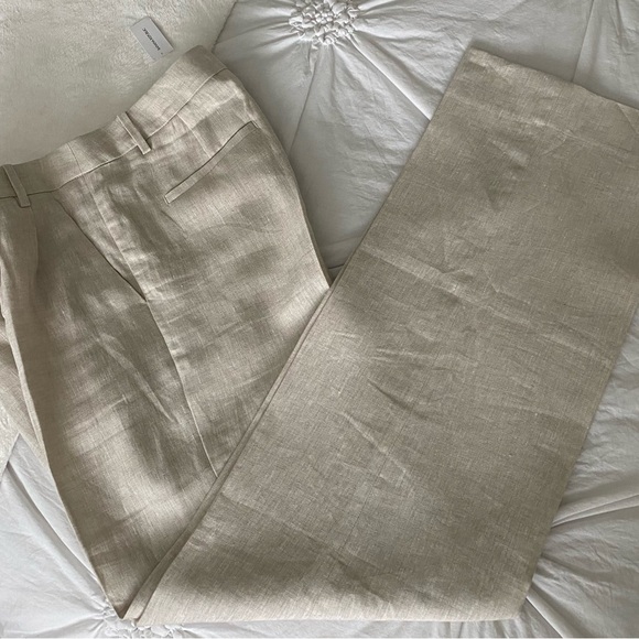 NWT. Banana Republic Beige Palma Straight Leg Linen Pants, Sz 8L - Picture 11 of 13